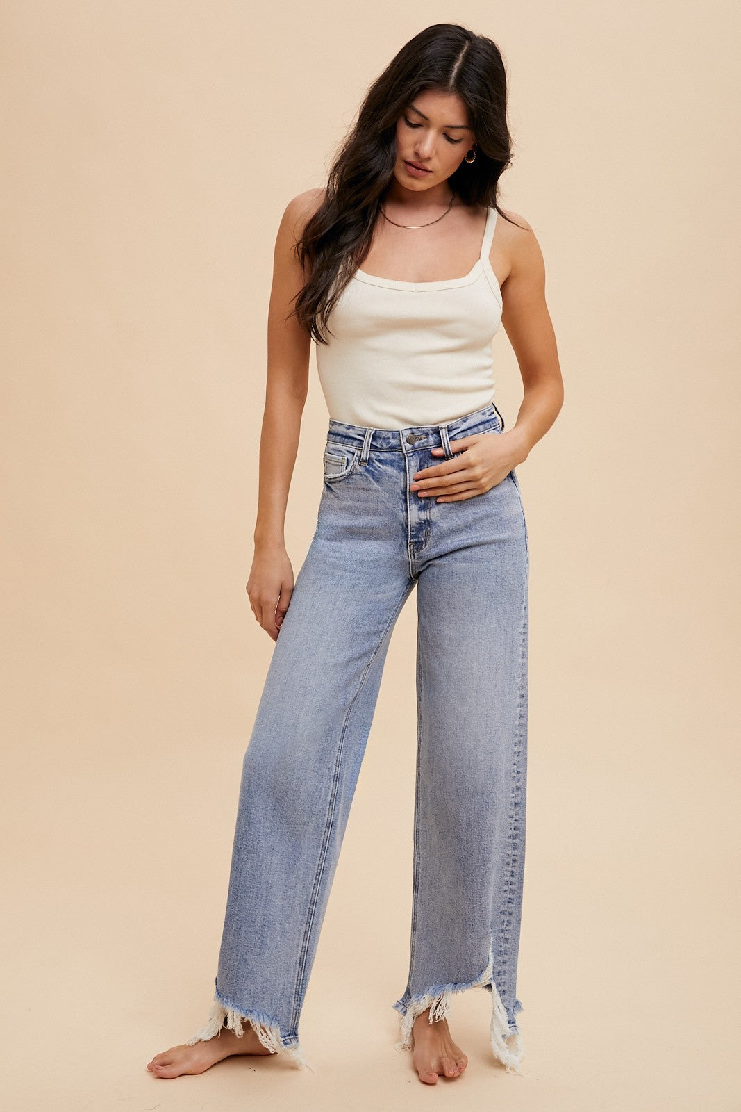 Distressed Hem Straight Fit Jeans
